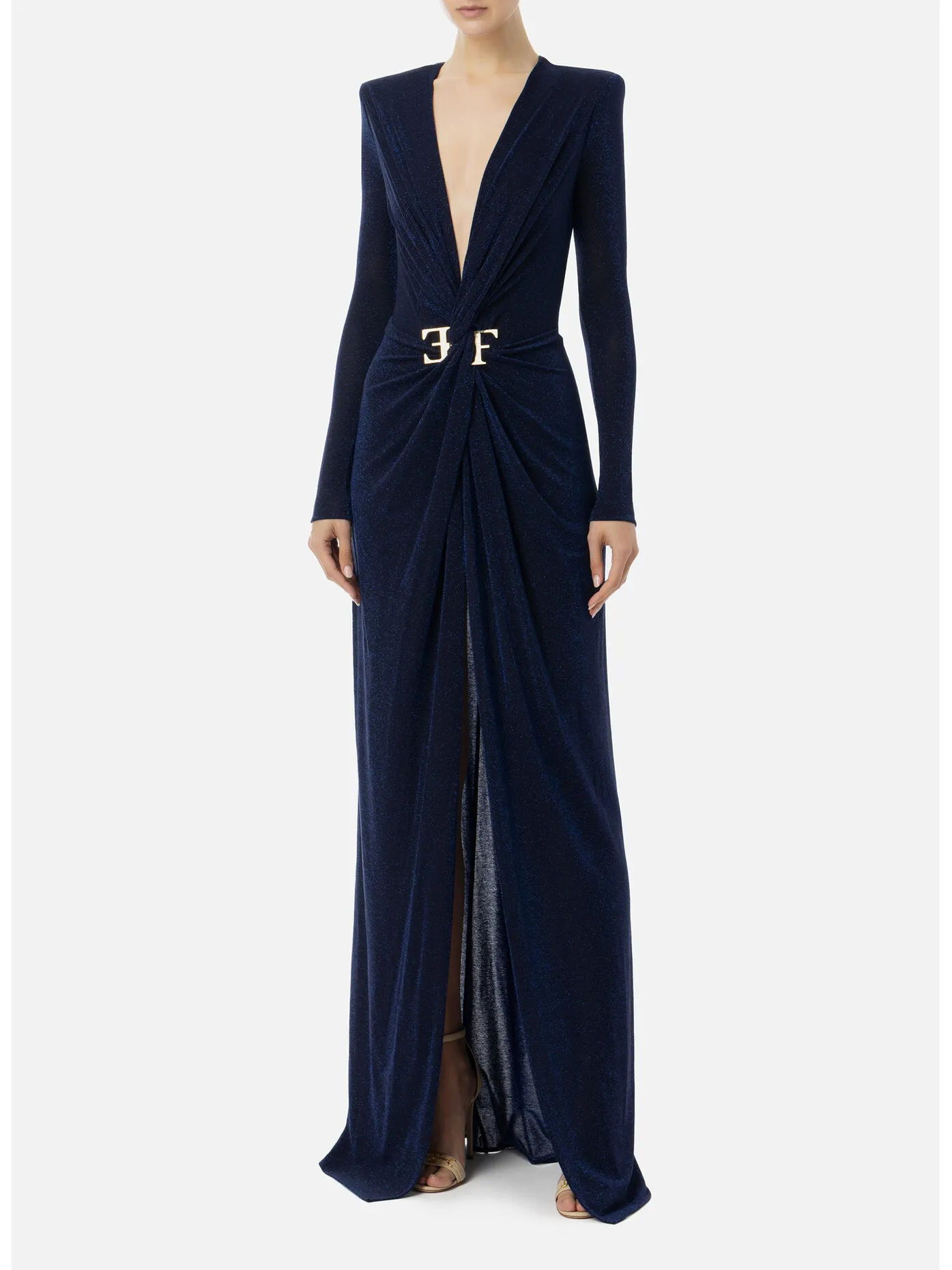     -ELISABETTA FRANCHI    -ABITO RED CARPET LUREX CON NODO E ACCESSORIO LOGO-