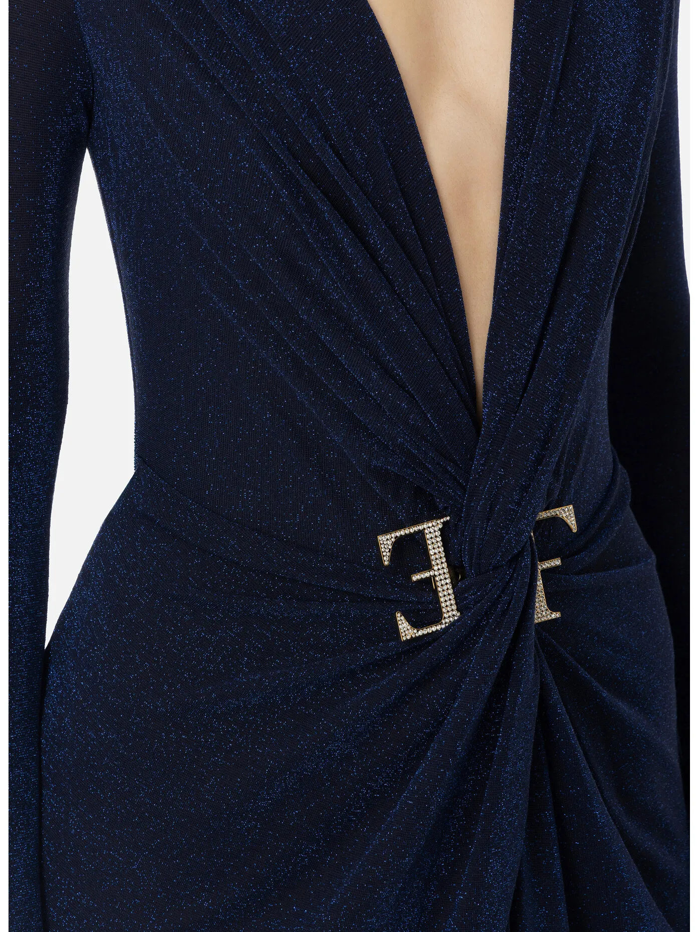     -ELISABETTA FRANCHI    -ABITO RED CARPET LUREX CON NODO E ACCESSORIO LOGO-