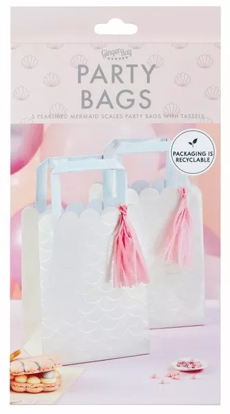 5 bustine regalo bianco cangiante con nappine