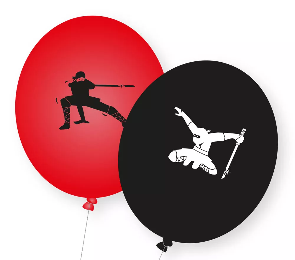 8 palloncini in lattice Ninja Party nero-rosso
