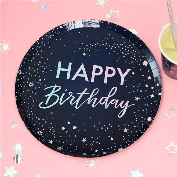 8 piatti Happy Birthday stella blu 24,5 cm