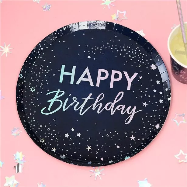 8 piatti Happy Birthday stella blu 24,5 cm