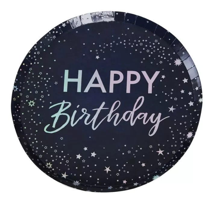 8 piatti Happy Birthday stella blu 24,5 cm