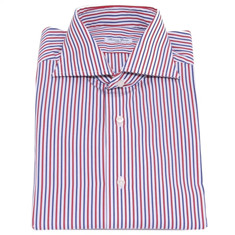 8181AA camicia uomo SARTORIA CAMPO white blue red stripes shirt cotton man