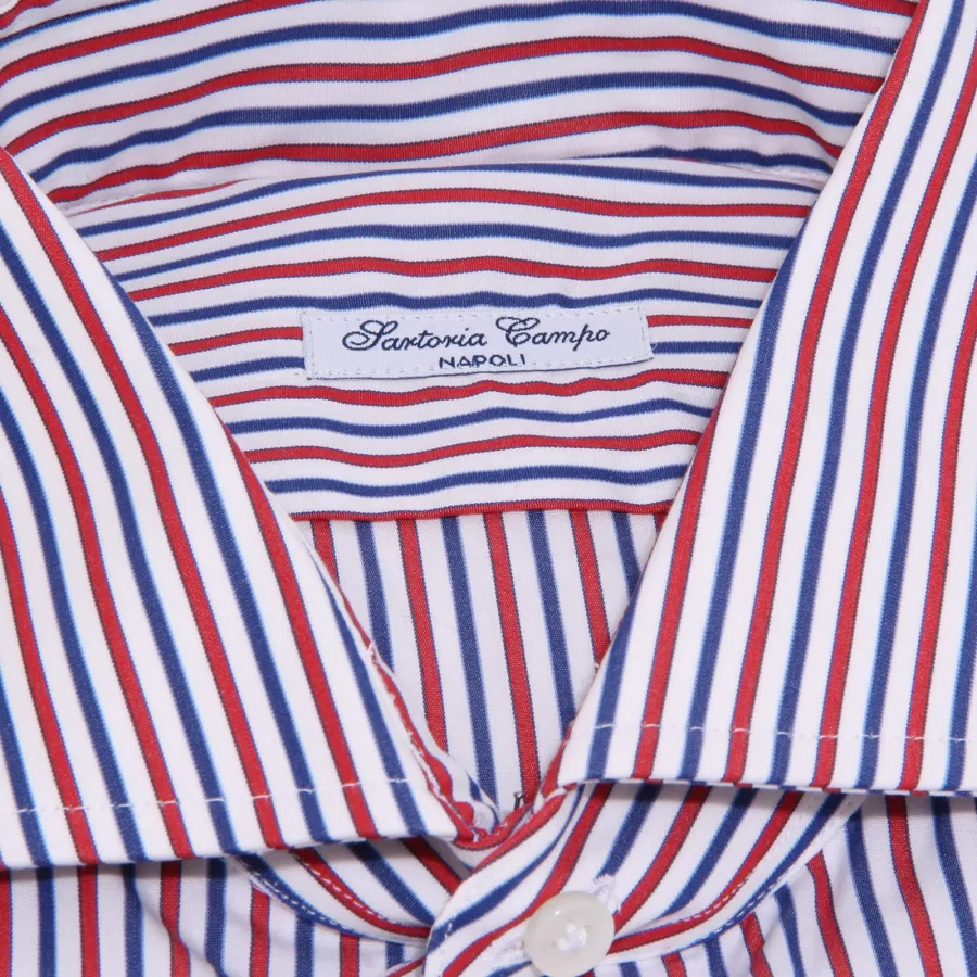 8181AA camicia uomo SARTORIA CAMPO white blue red stripes shirt cotton man