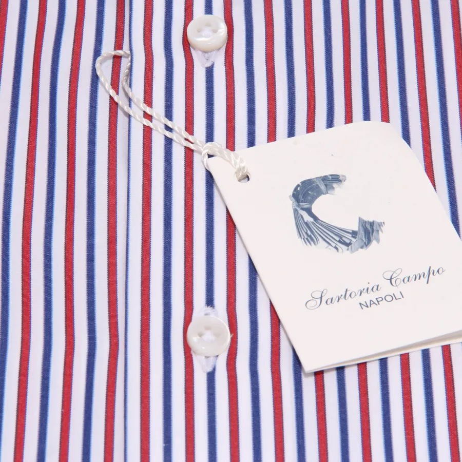 8181AA camicia uomo SARTORIA CAMPO white blue red stripes shirt cotton man