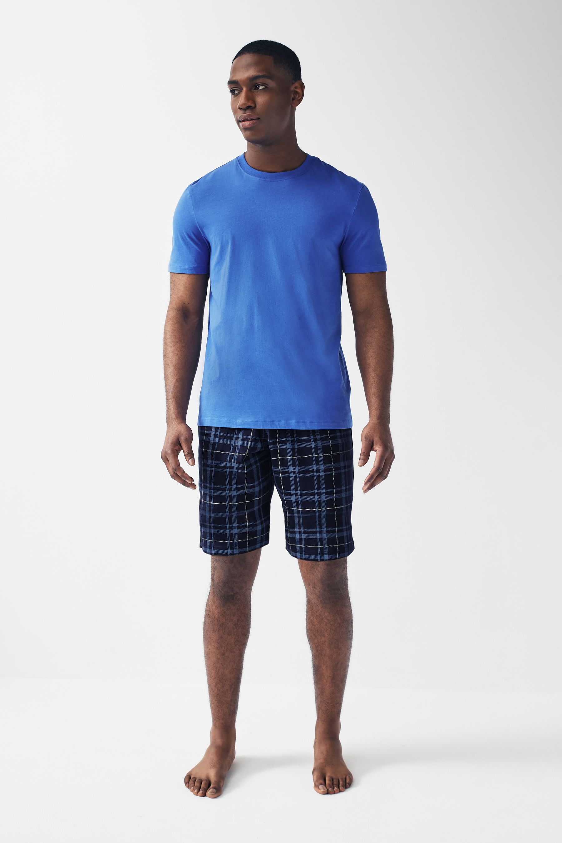 A quadri - Completo pigiama con shorts in cotone