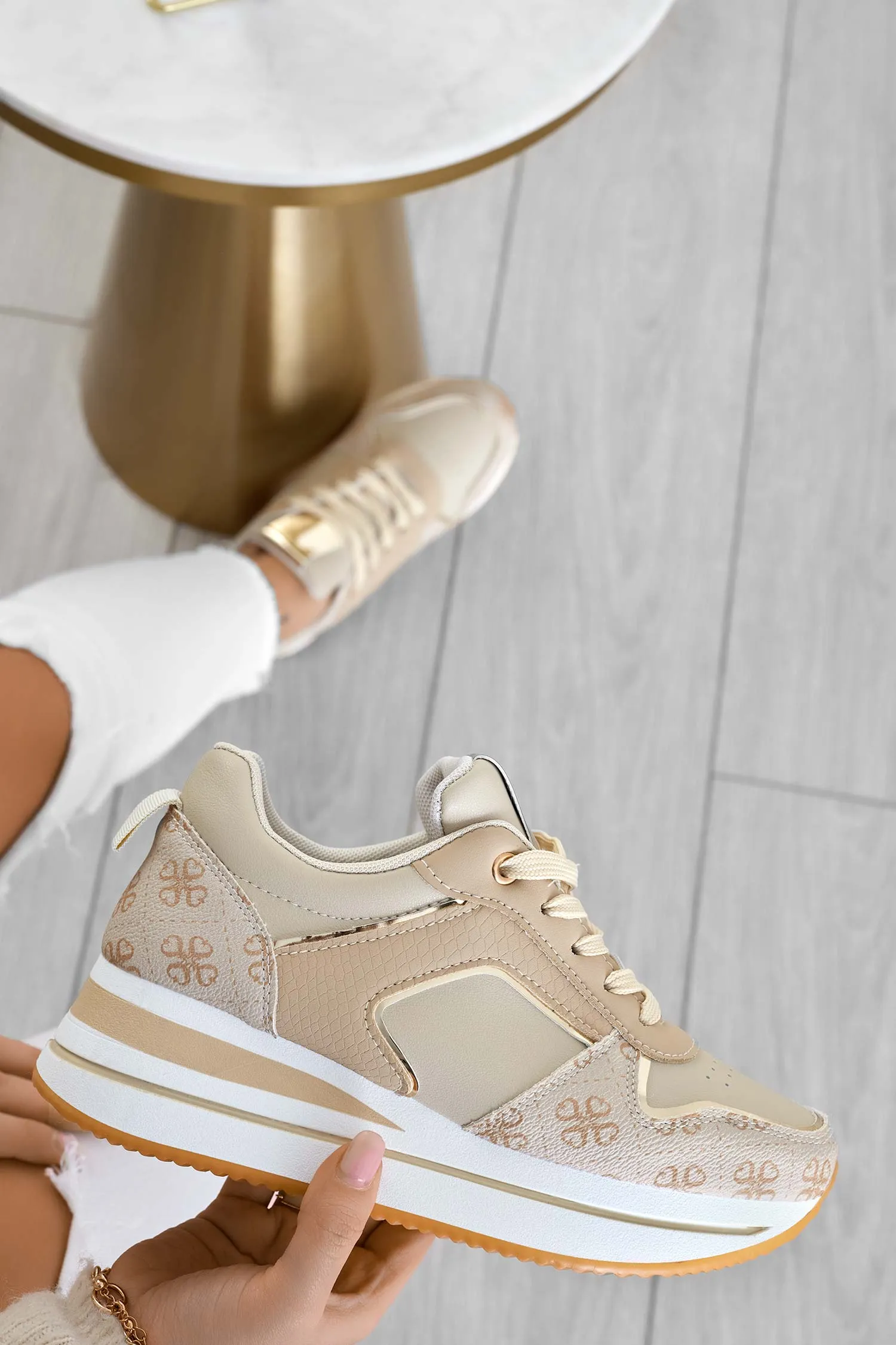 ABBEY - Sneakers beige a fantasia