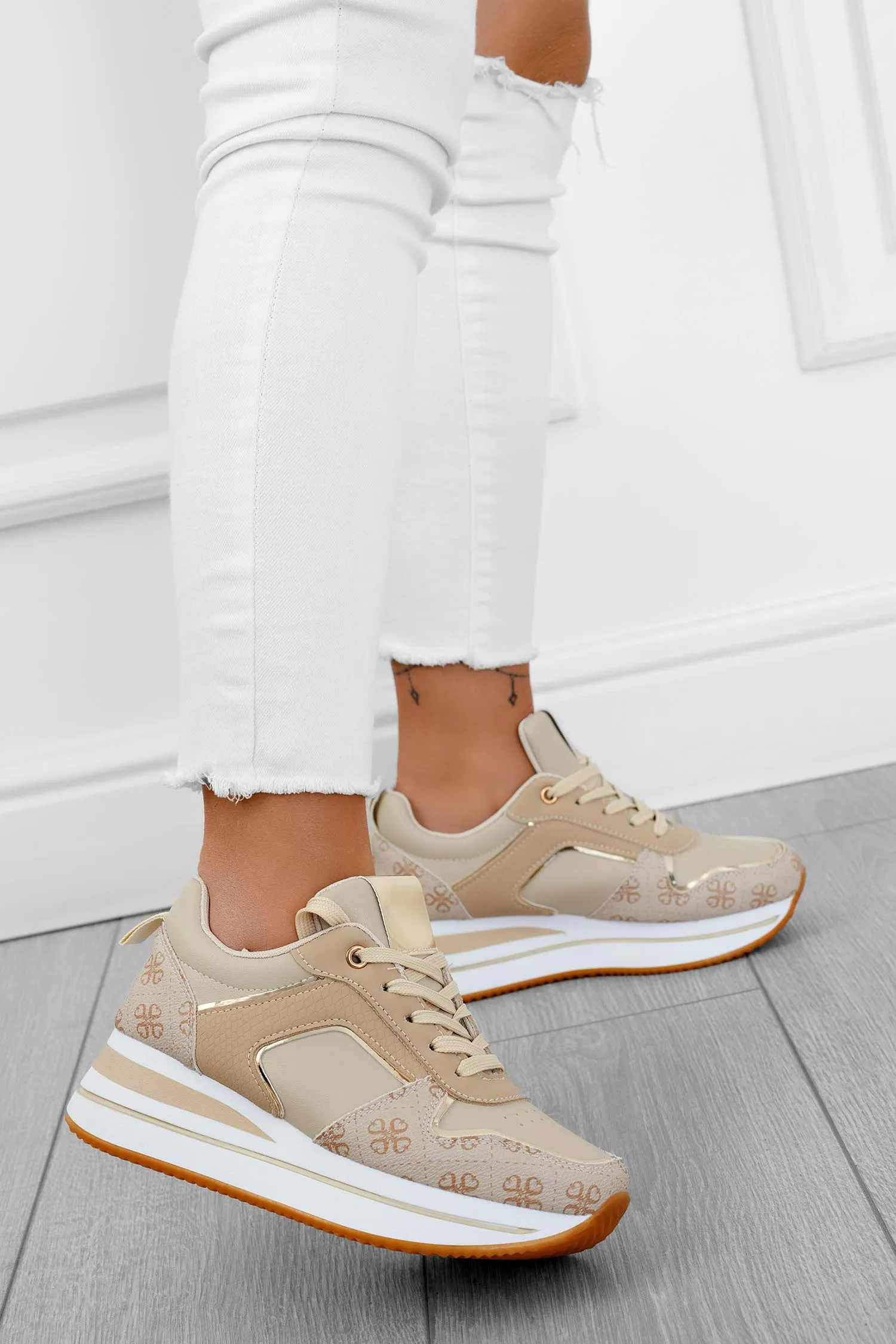 ABBEY - Sneakers beige a fantasia