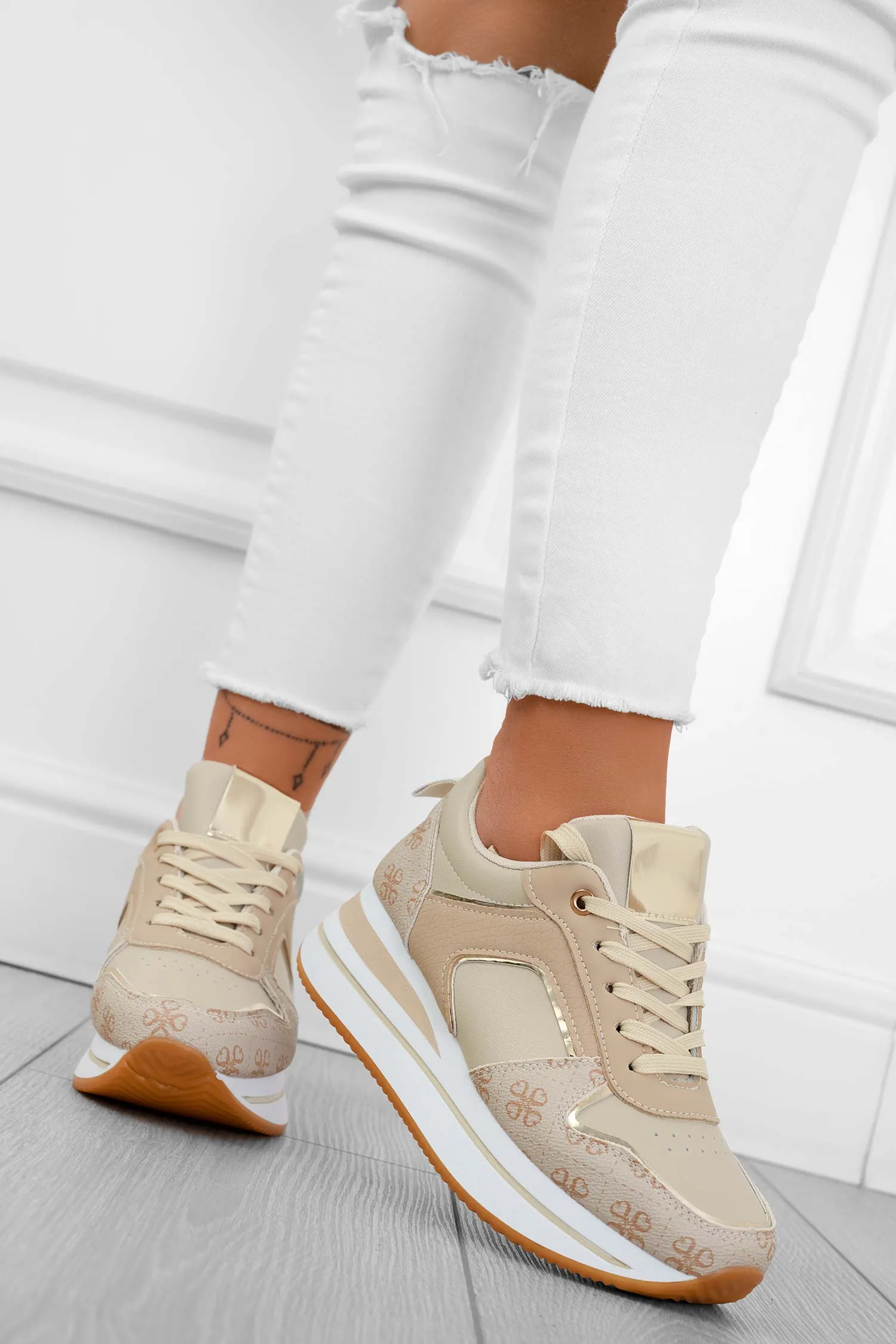 ABBEY - Sneakers beige a fantasia