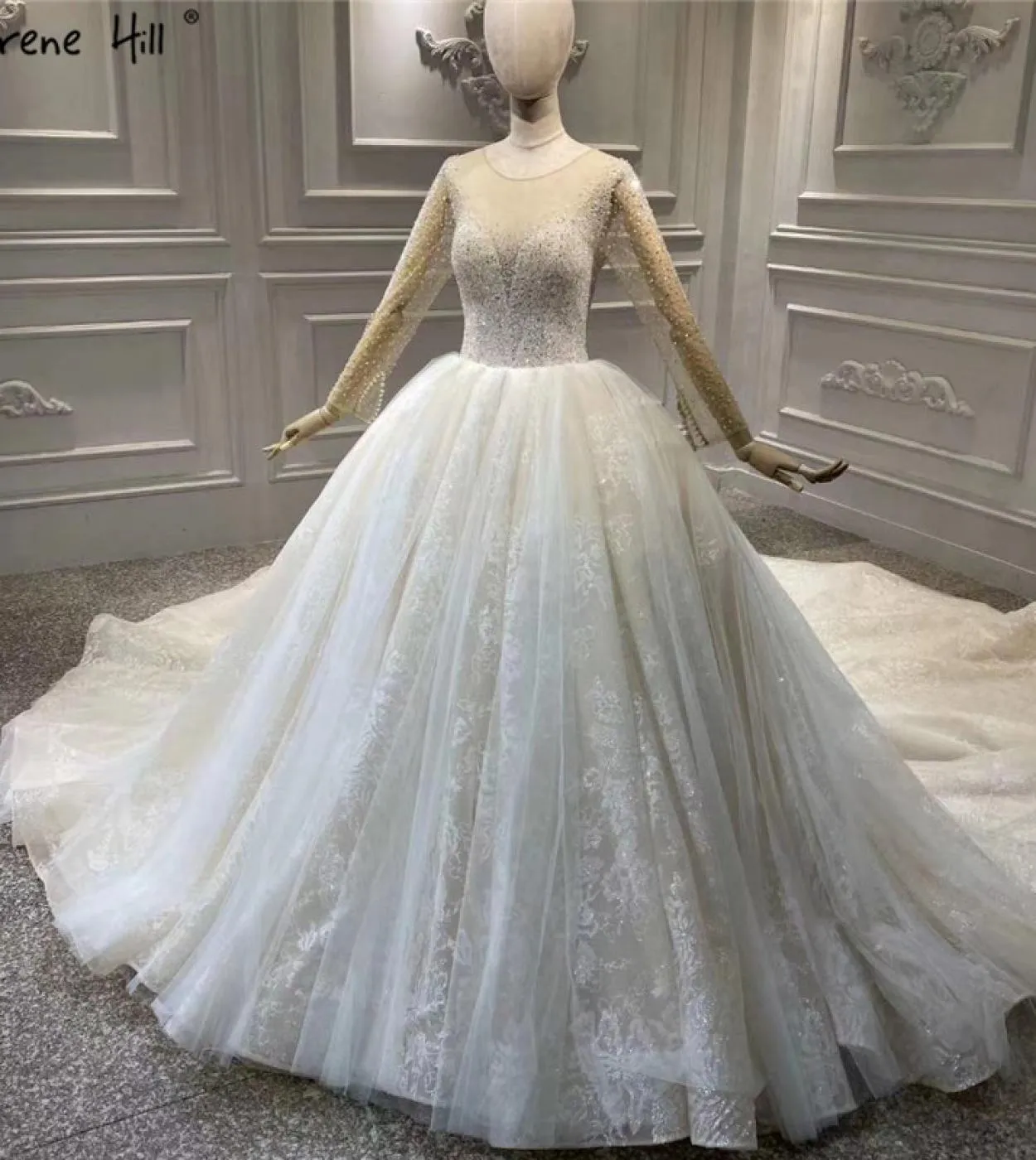 Abiti da sposa vintage di lusso Oneck avorio maniche lunghe perline paillettes fiori abiti da sposa Ha2319 matrimonio su misura
