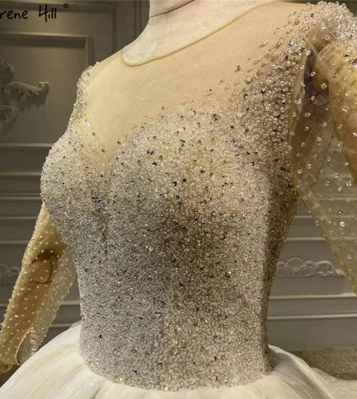 Abiti da sposa vintage di lusso Oneck avorio maniche lunghe perline paillettes fiori abiti da sposa Ha2319 matrimonio su misura