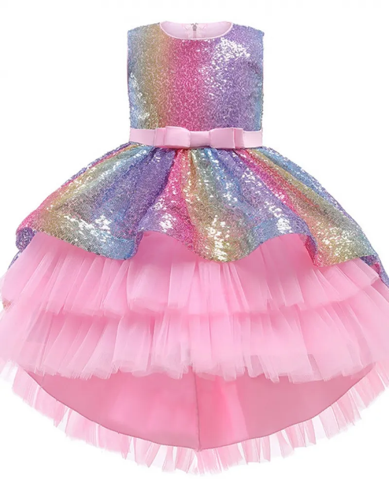 Abito da bambina Abito da principessa a rete con paillettes arcobaleno Abito da ragazza con coda Inf