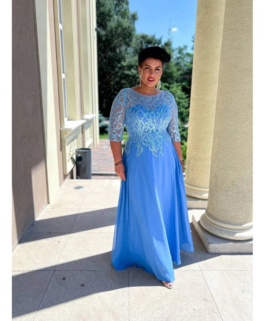 Abito da sera, lungo - Taglie forti - Manica 3/4 - Elsa chiffon