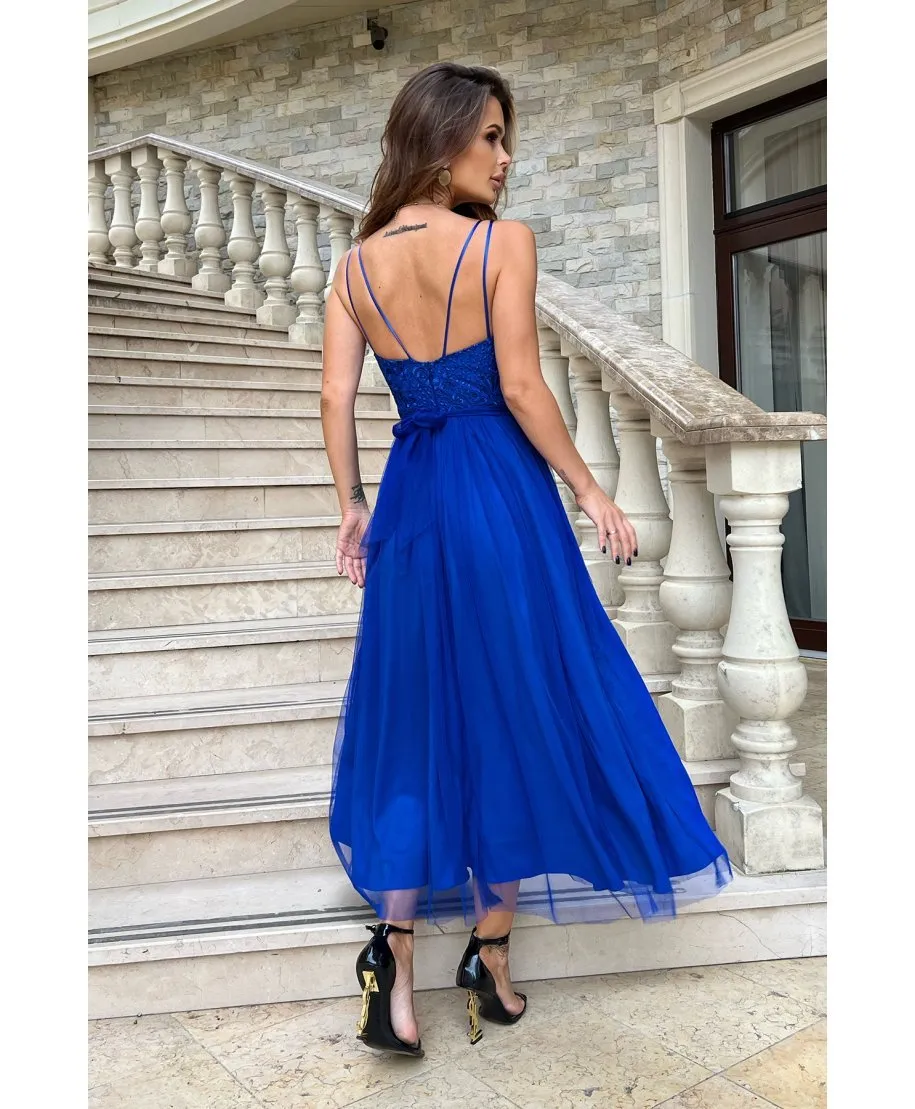 Abito da sera – Blu fiordaliso - Lunghezza 7/8 - Corsetto ricamato