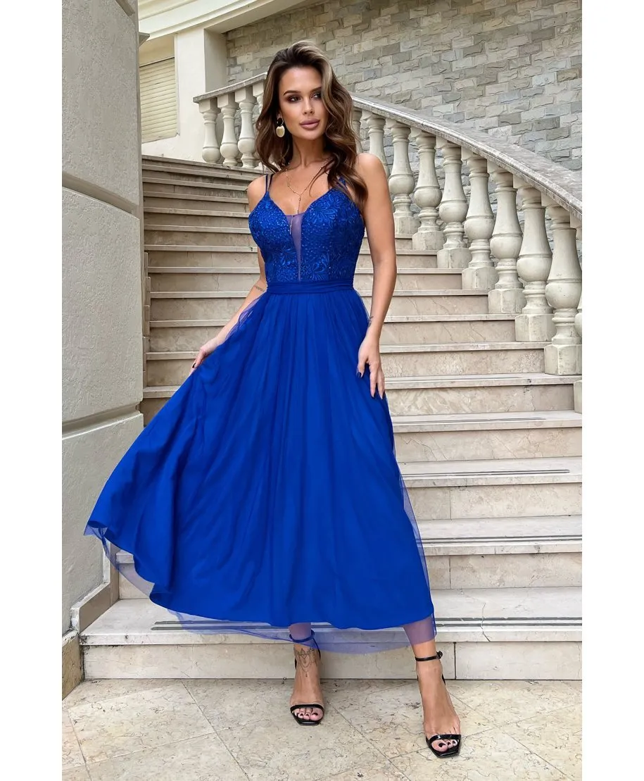 Abito da sera – Blu fiordaliso - Lunghezza 7/8 - Corsetto ricamato
