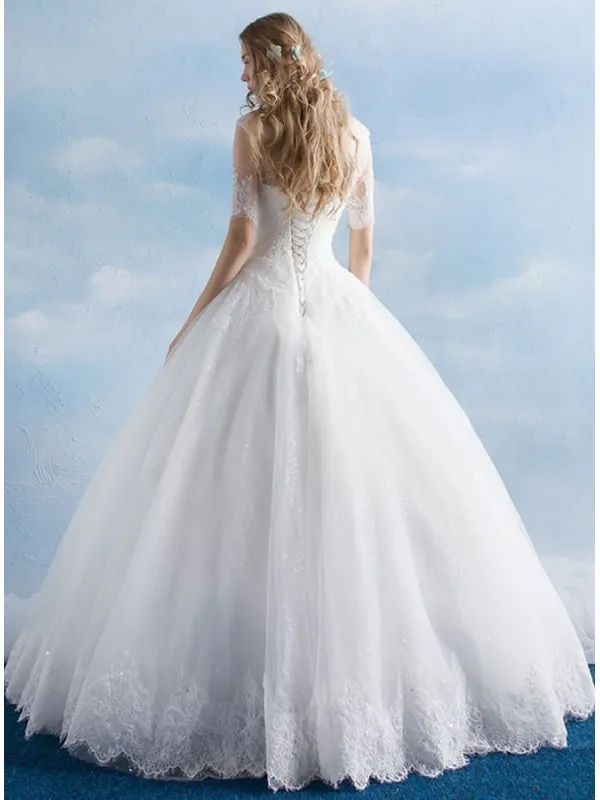 Abito da Sposa A-line con Pizzo delicato e scollo a barchetta