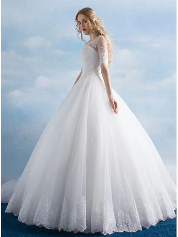 Abito da Sposa A-line con Pizzo delicato e scollo a barchetta