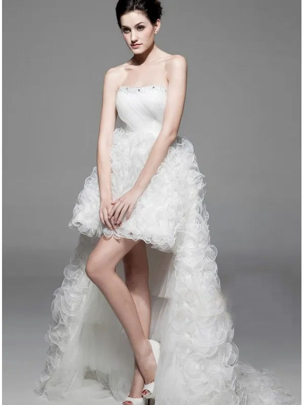 Abito da Sposa Asimmetrico con coda rimovibile in Organza