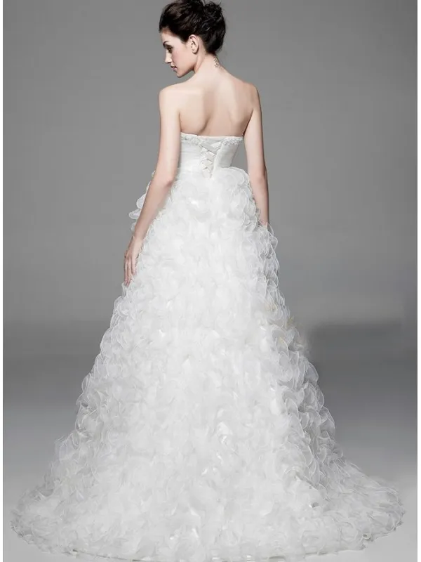 Abito da Sposa Asimmetrico con coda rimovibile in Organza