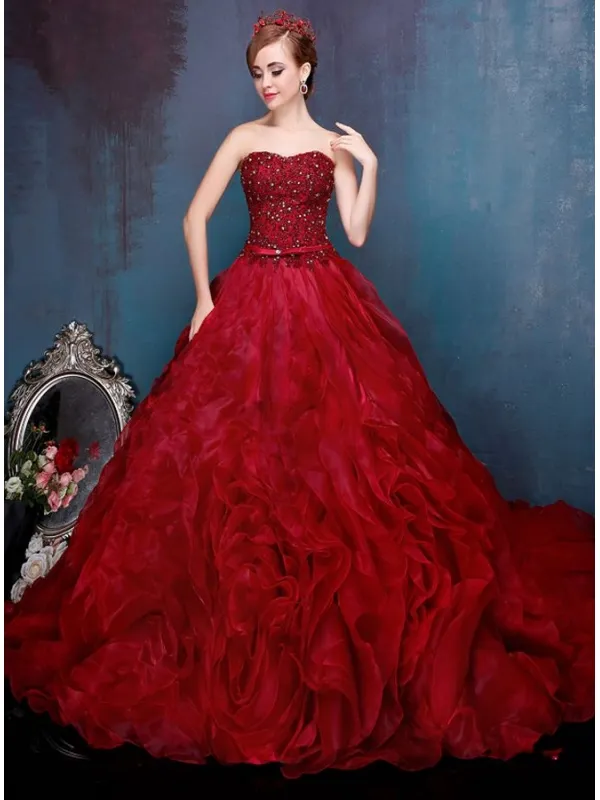 Abito da sposa principesco rosso scuro elegante disponibile in tutti i colori