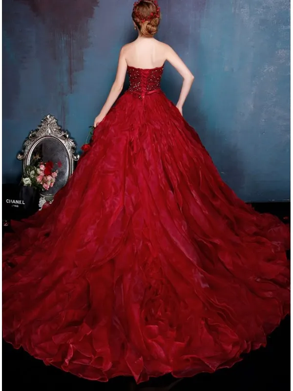 Abito da sposa principesco rosso scuro elegante disponibile in tutti i colori