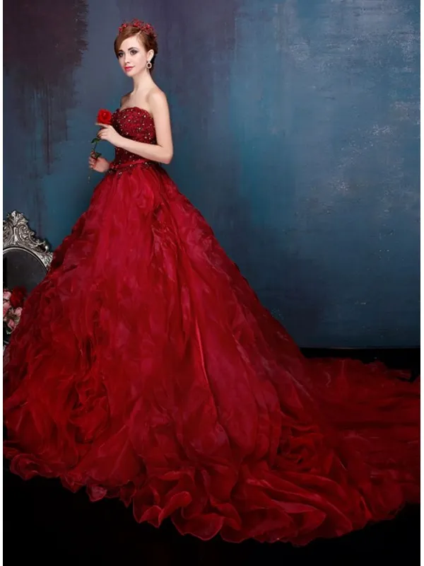 Abito da sposa principesco rosso scuro elegante disponibile in tutti i colori