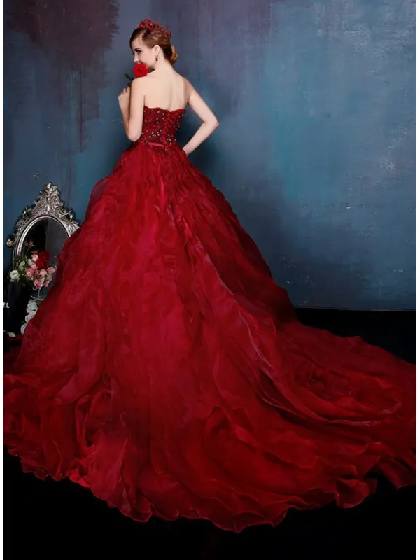 Abito da sposa principesco rosso scuro elegante disponibile in tutti i colori