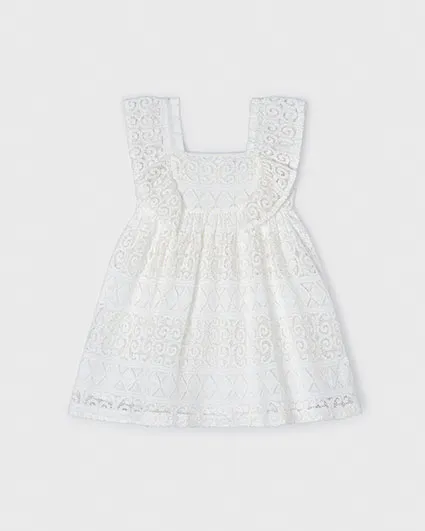 Abito mini bianco in pizzo con spalline e volants 4-8 anni