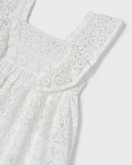 Abito mini bianco in pizzo con spalline e volants 4-8 anni