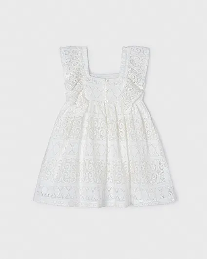 Abito mini bianco in pizzo con spalline e volants 4-8 anni