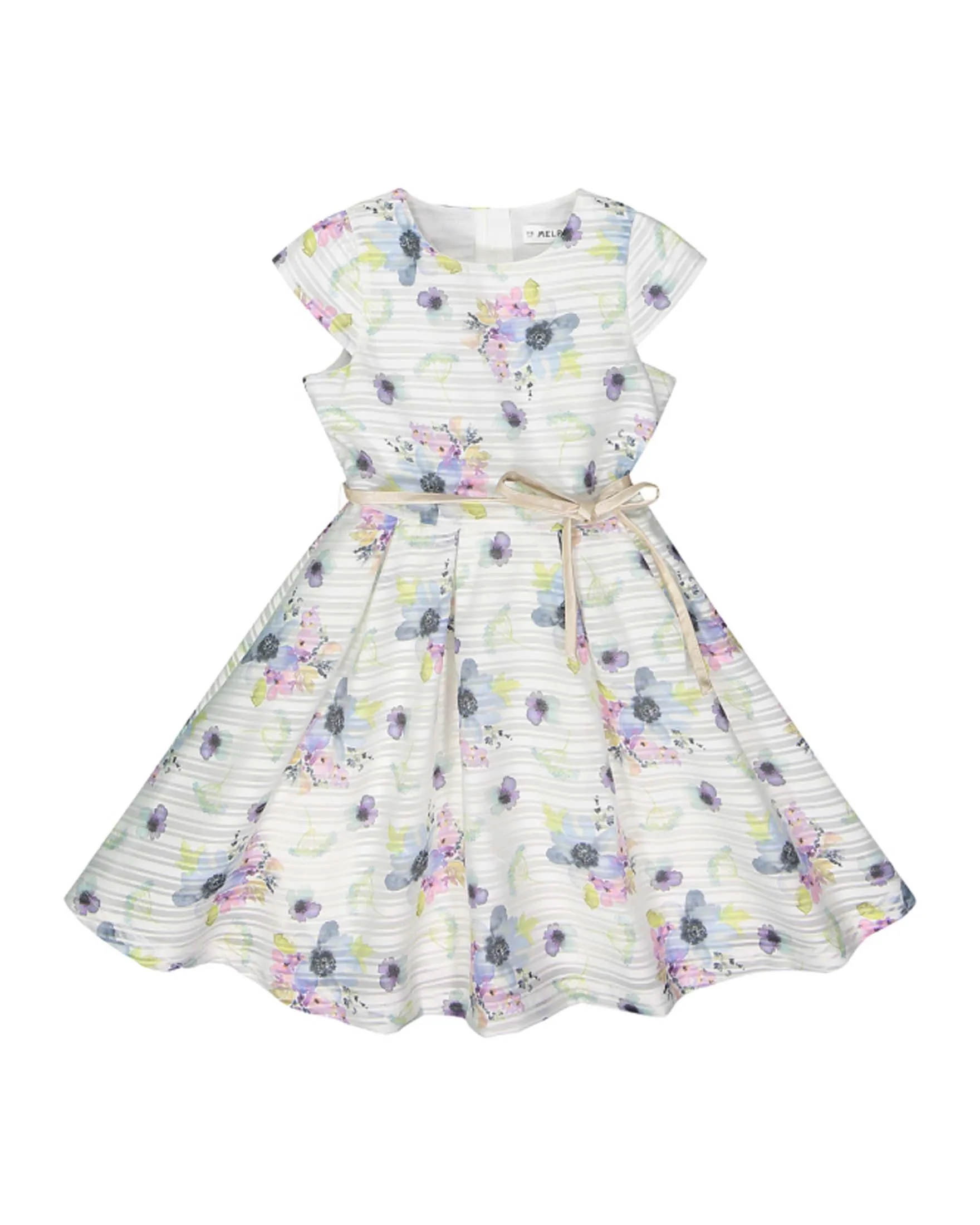 Abito mini fit and flare bianco con stampa floreale e maniche corte 8-14 anni