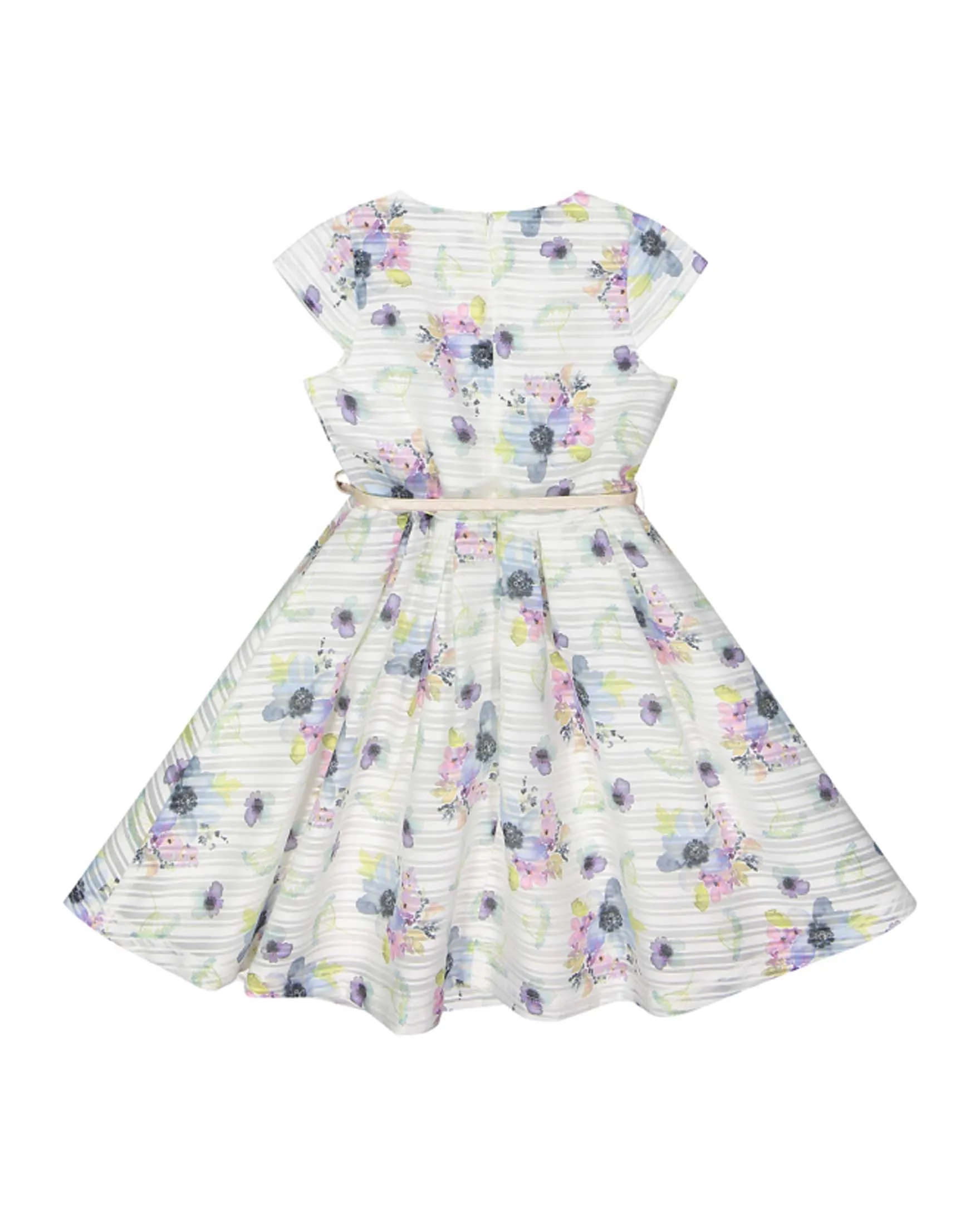 Abito mini fit and flare bianco con stampa floreale e maniche corte 8-14 anni