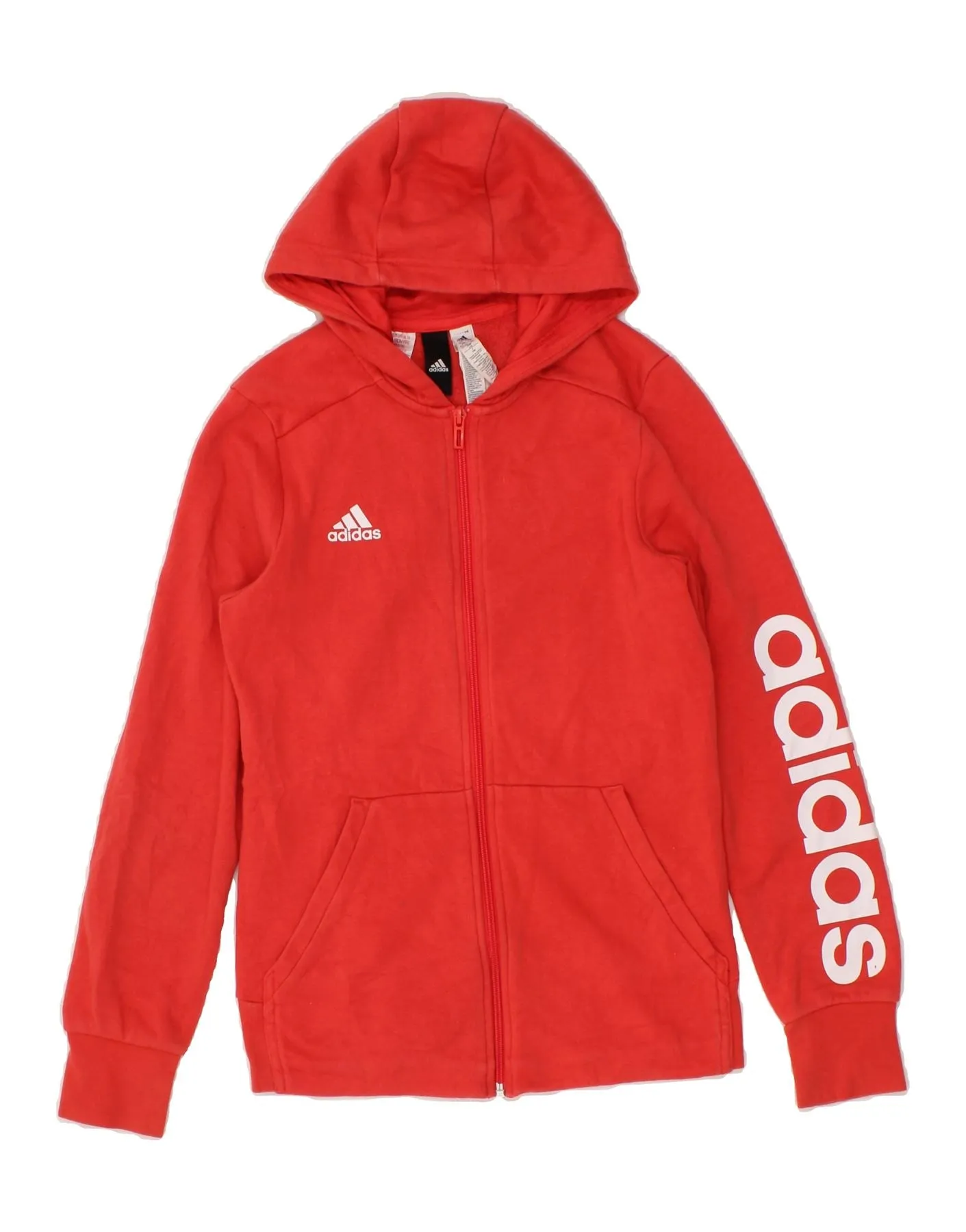 ADIDAS Girls Graphic Zip Hoodie Sweater 13-14 Years  Orange Cotton