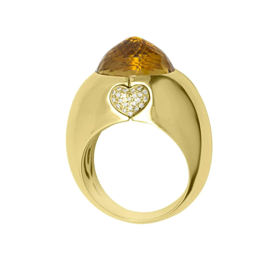 Anello a fascia in oro giallo con diamanti e pietra semipreziosa mis 14