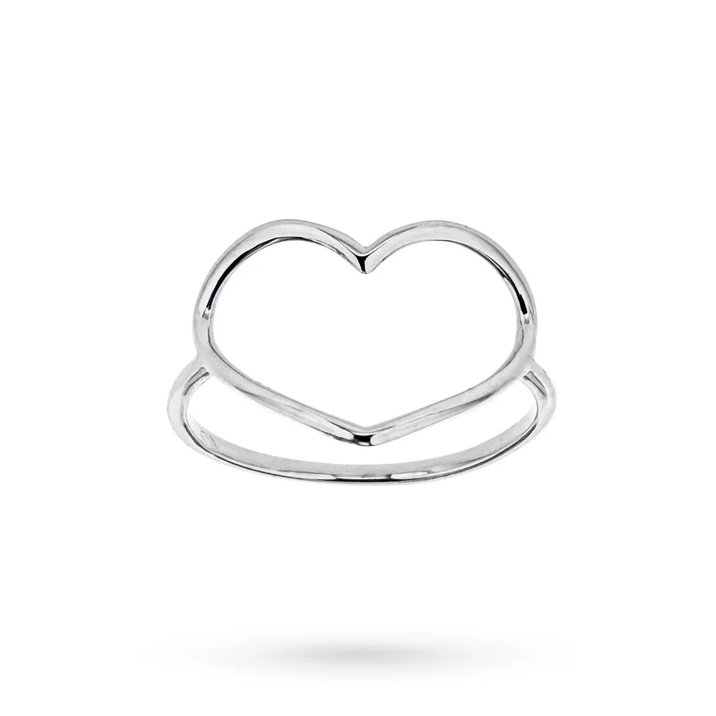 Anello cuore grande filo oro bianco 18kt lucido