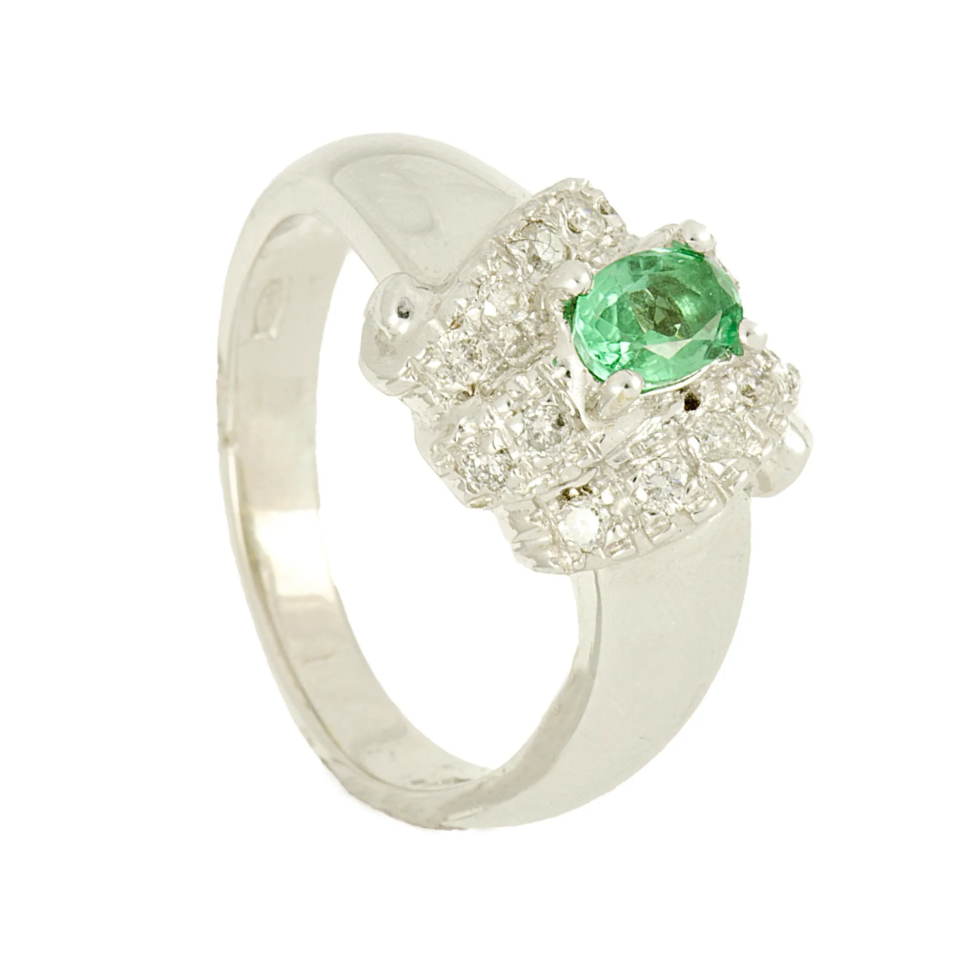 ANELLO ORO BIANCO CON DIAMANTI CT 0,26 E SMERALDI 0,44 MIS 16