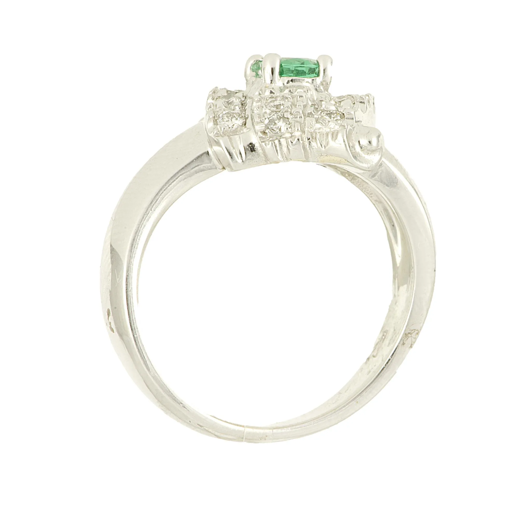 ANELLO ORO BIANCO CON DIAMANTI CT 0,26 E SMERALDI 0,44 MIS 16
