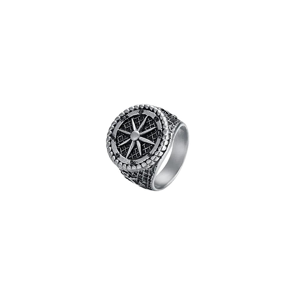 ANELLO UOMO SIGILLO IN ACCIAIO CON ROSA DEI VENTI