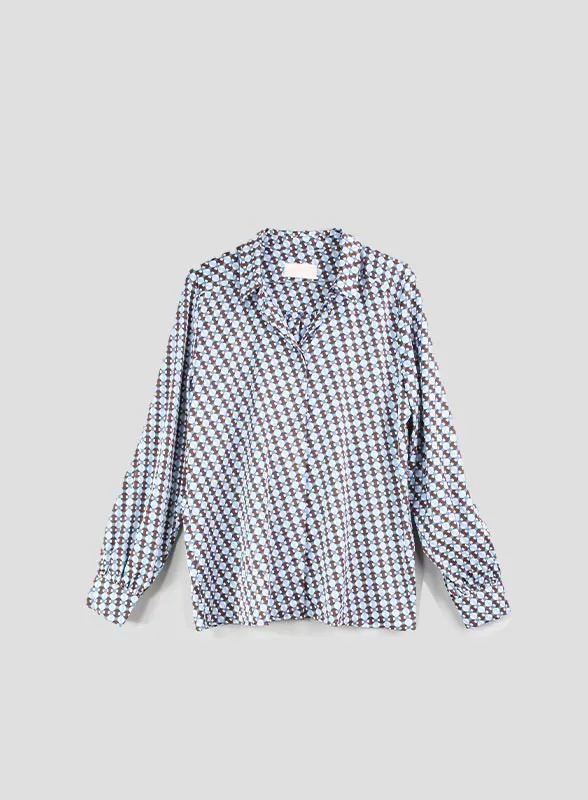ANTEA- CAMICIA FANTASIA CELESTE E MARRON