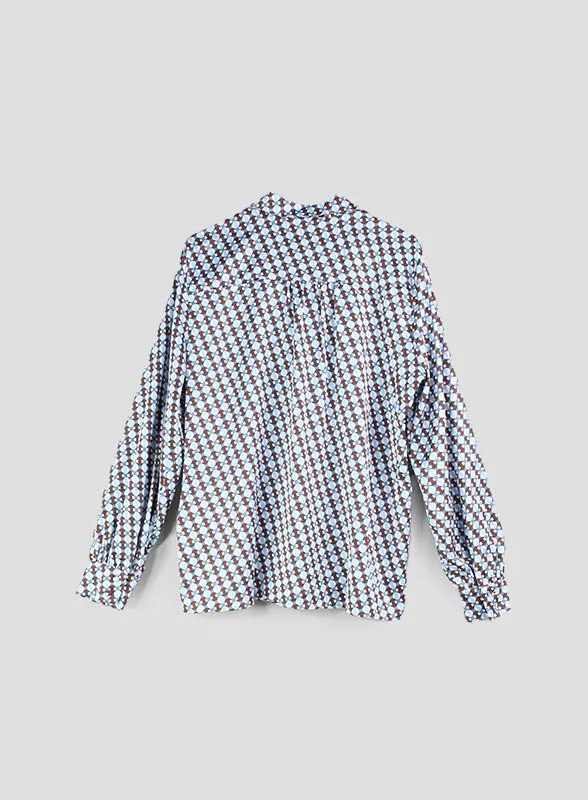 ANTEA- CAMICIA FANTASIA CELESTE E MARRON