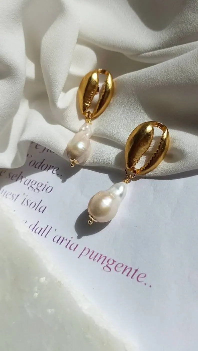 Baroque Pearl Earrings with Shells