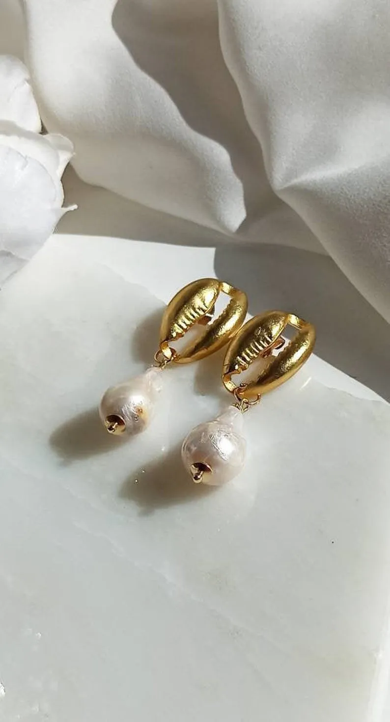 Baroque Pearl Earrings with Shells