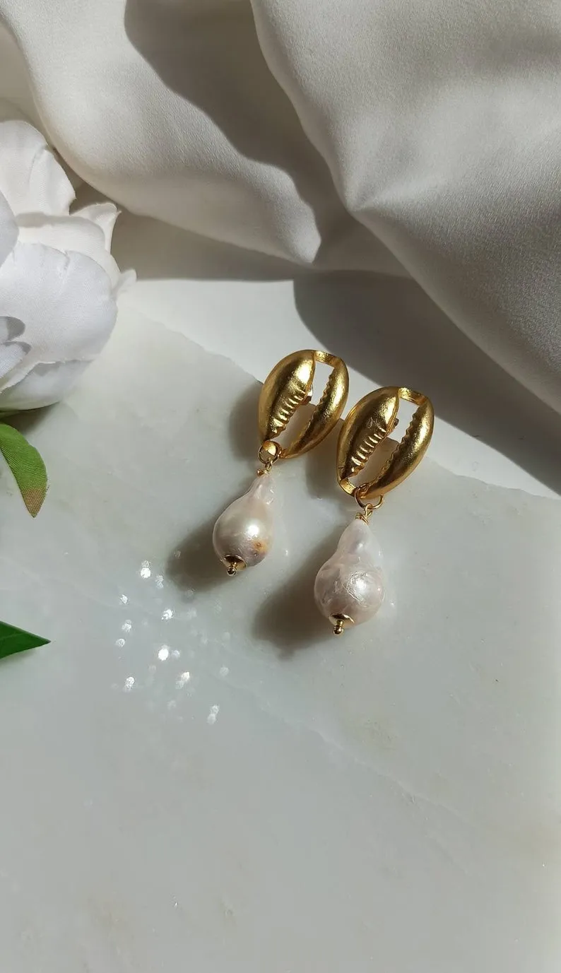 Baroque Pearl Earrings with Shells