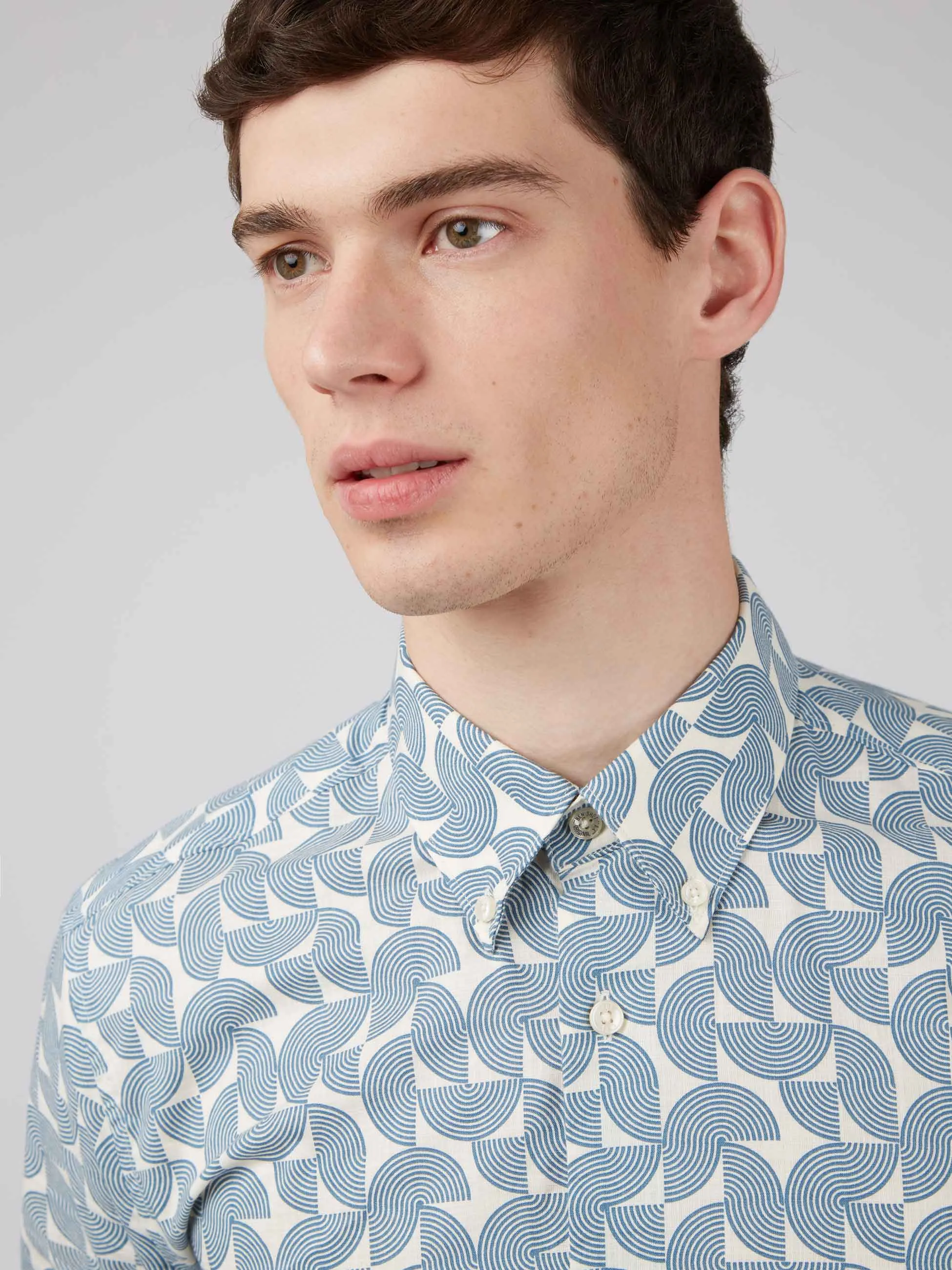 Ben Sherman Camicia Stampa Geo Block Celeste