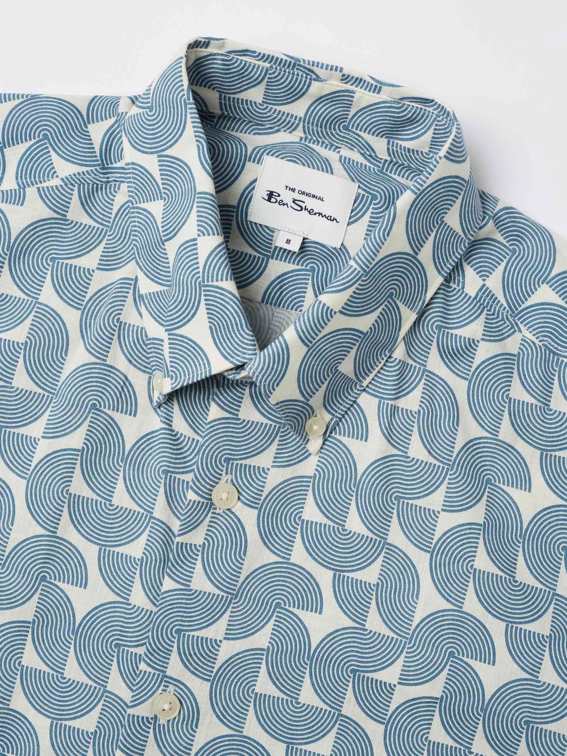 Ben Sherman Camicia Stampa Geo Block Celeste