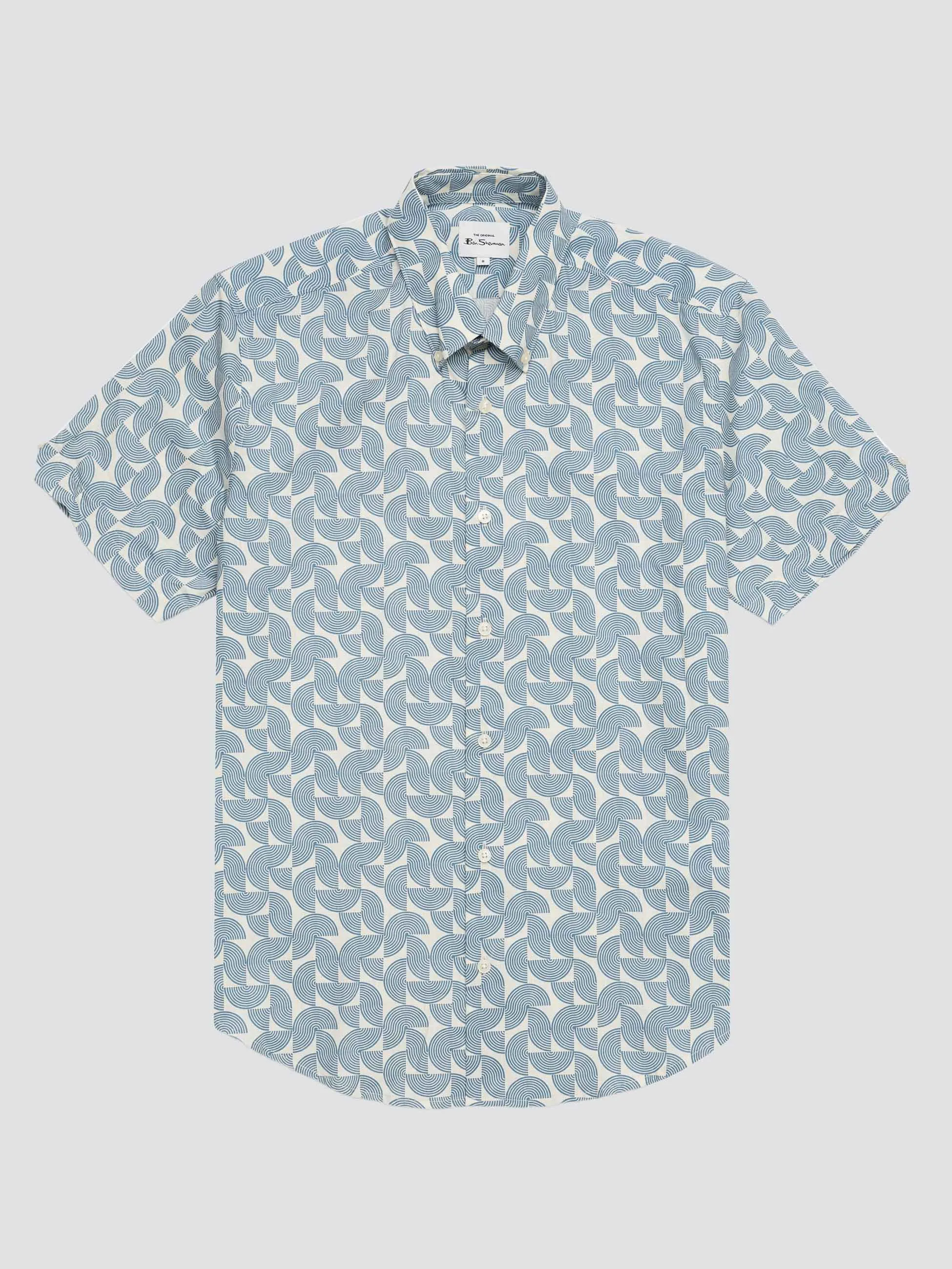 Ben Sherman Camicia Stampa Geo Block Celeste
