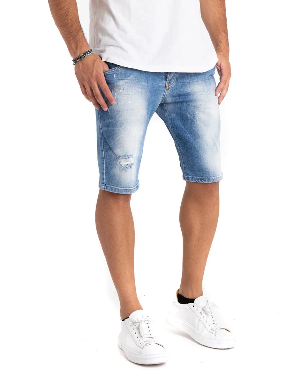 Bermuda Pantaloncino Uomo Jeans Denim Sfumato Rotture Basic Pulito GIOSAL-PC1818A