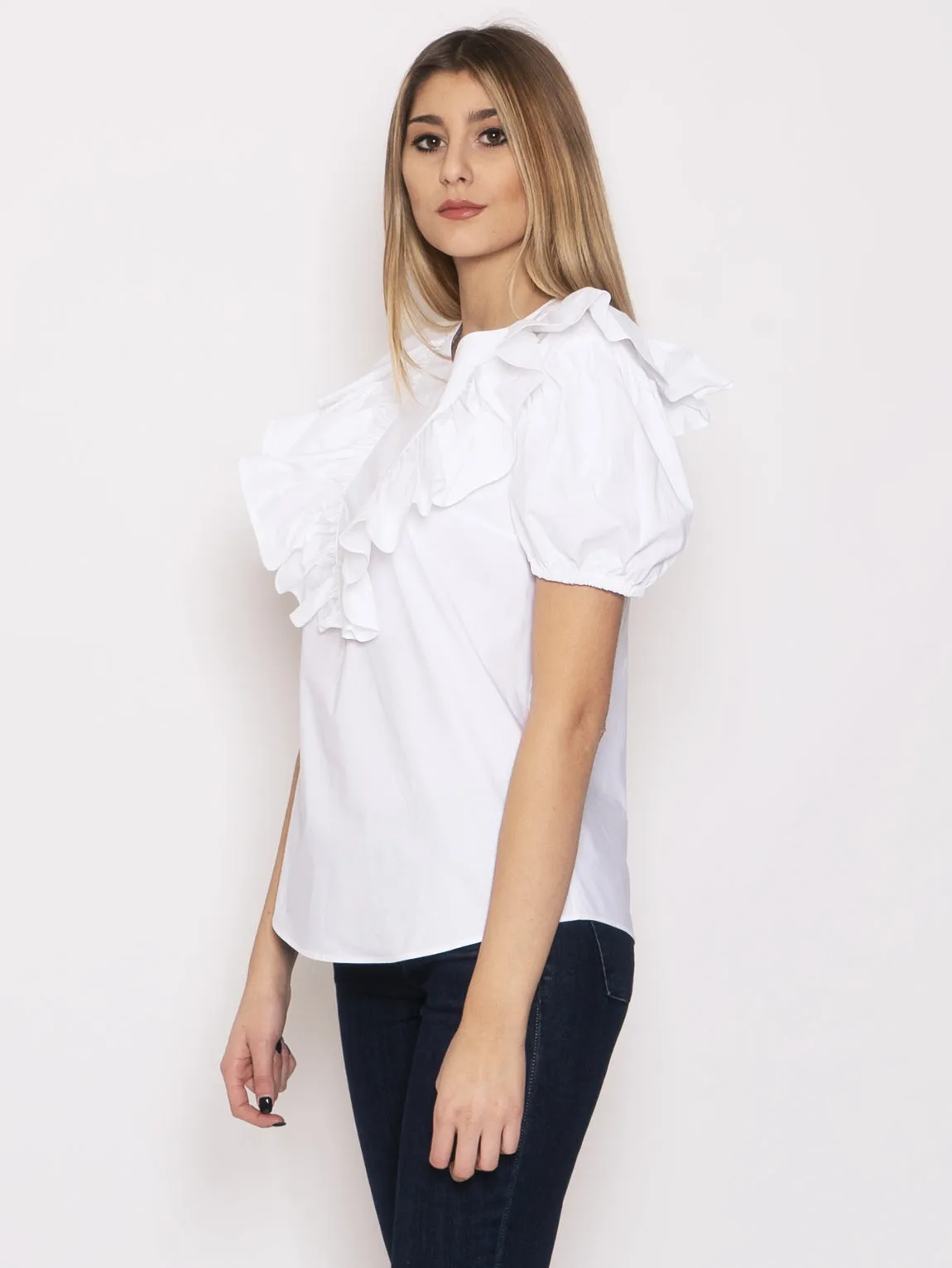Blusa con Volant Spiedini Bianco