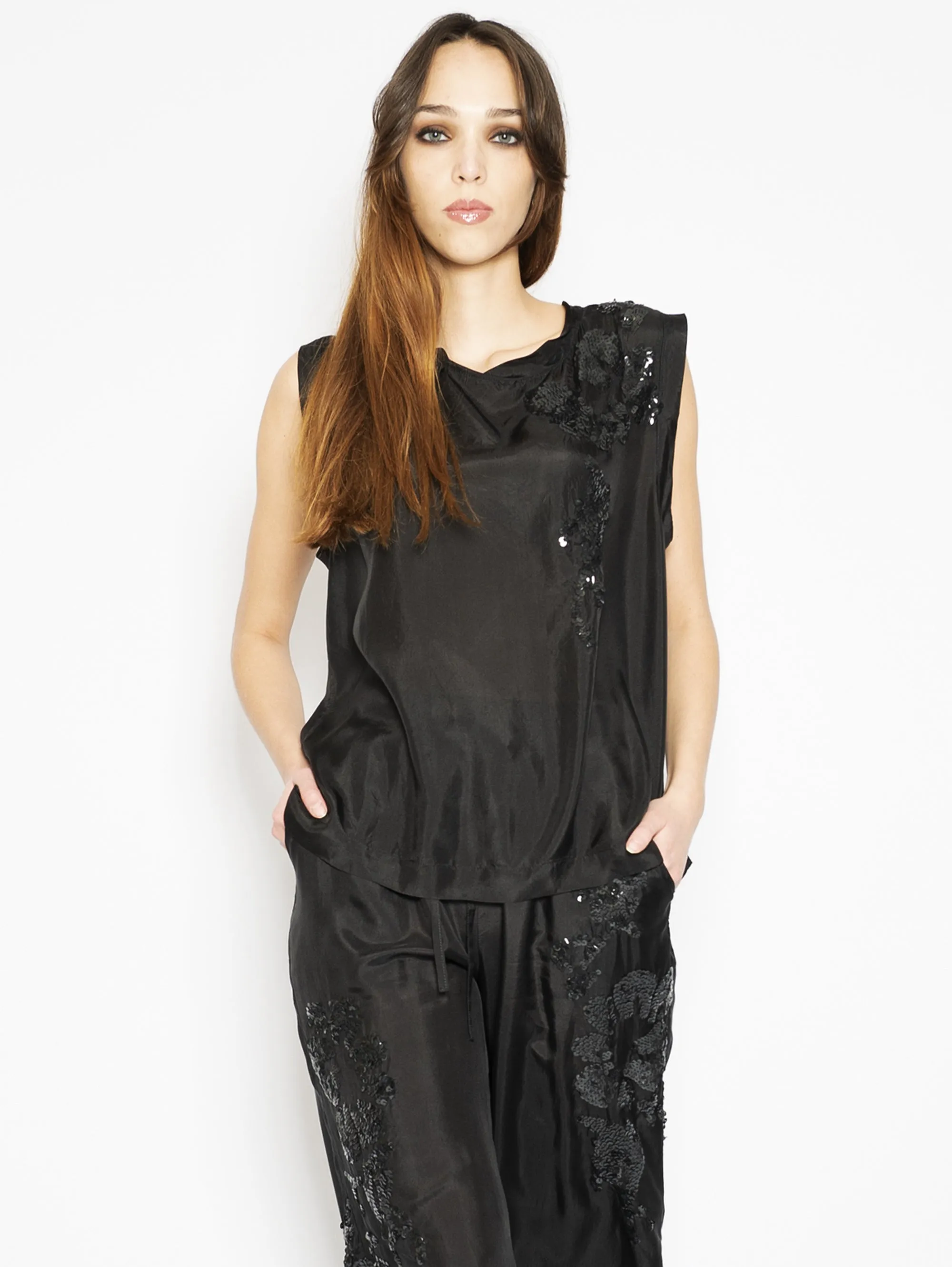Blusa in Seta e Paillettes Nero